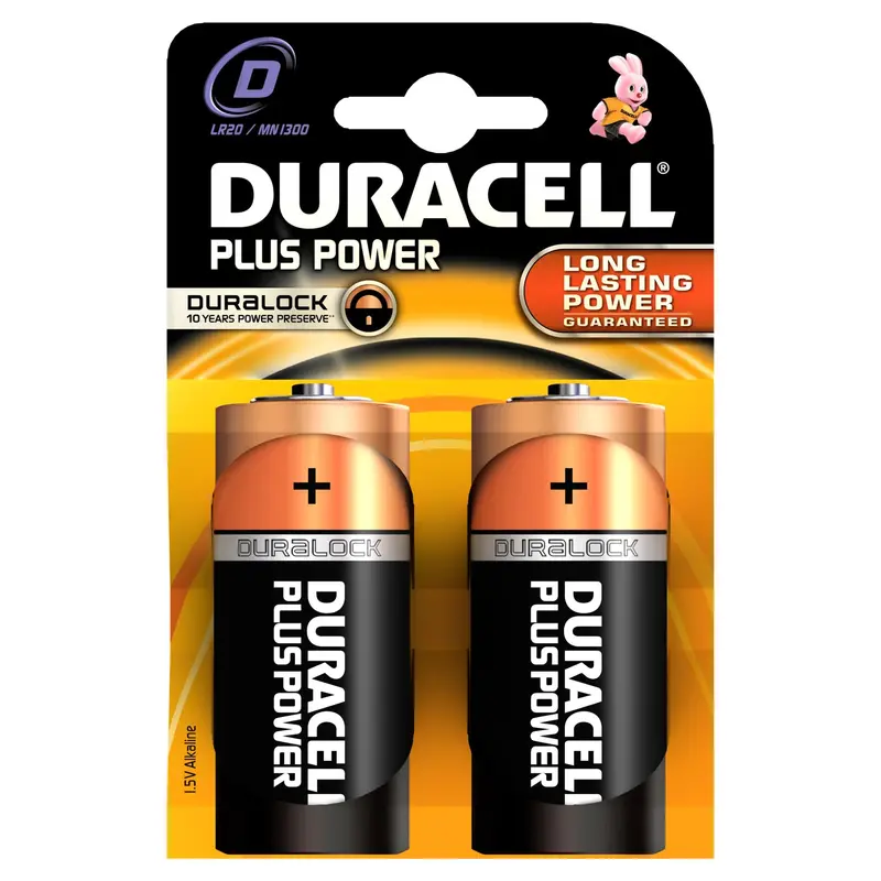 Duracell Plus Power D-Cell Alkaline Batteries – Pack of 2
