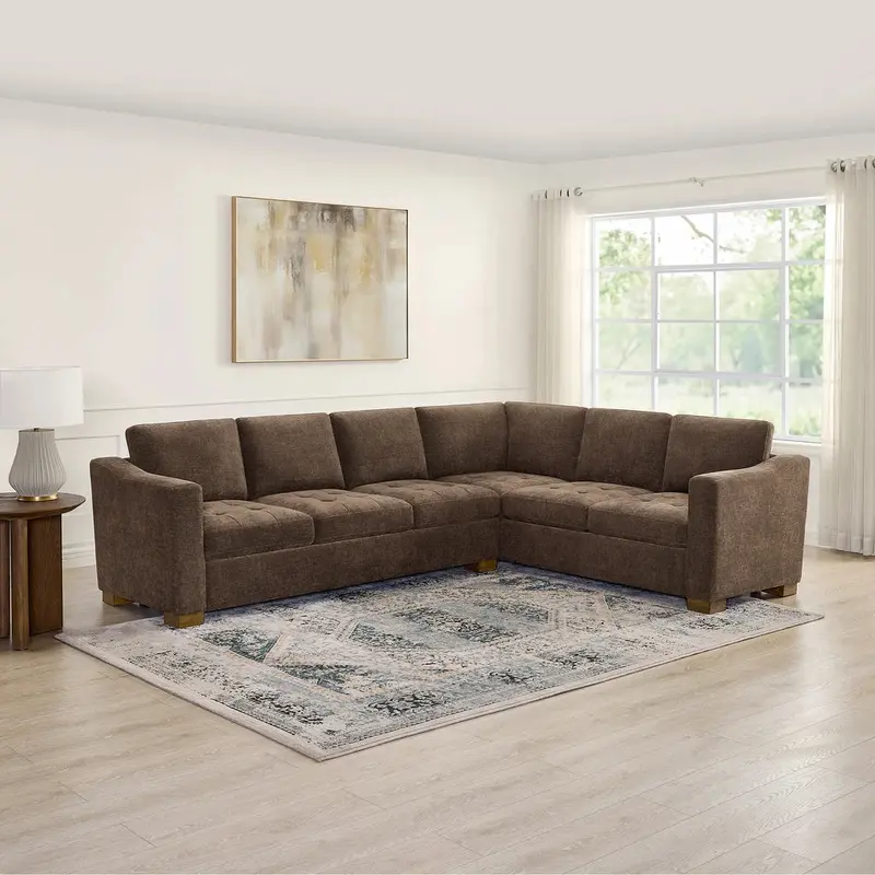 Ellsford Two-Piece Brown Fabric Sectional Sofa
