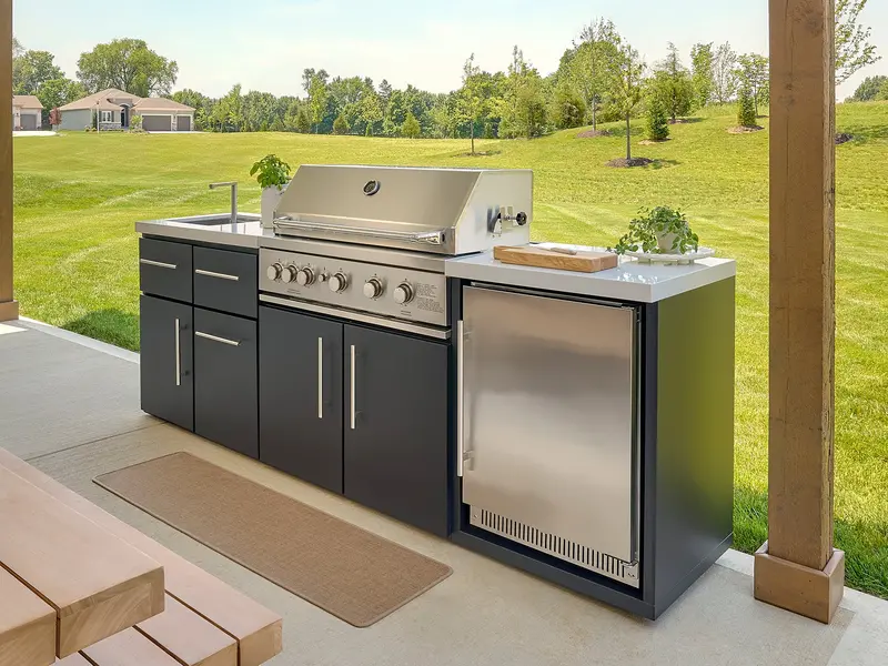 Emory 9-Foot Compact Outdoor Kitchen Island with Built-In Grill