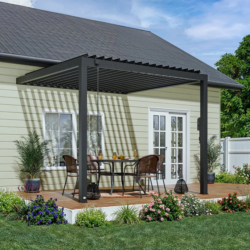 Evanston 10 ft × 10 ft Wall-Mounted Louvered Pergola