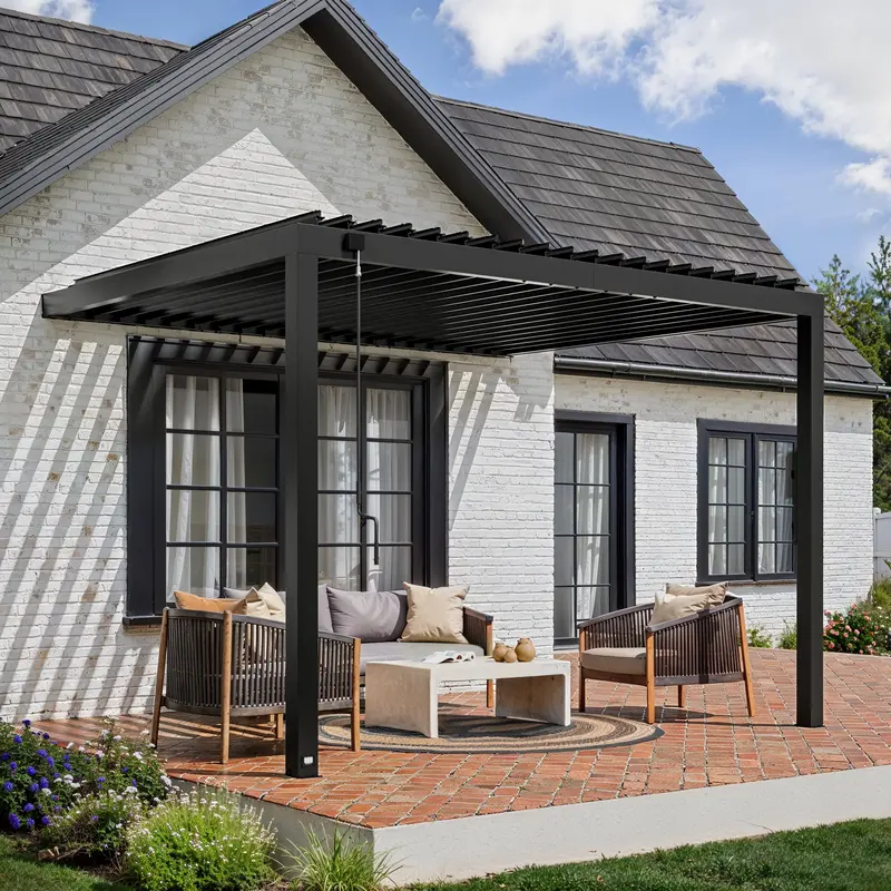 Evanston 12 ft × 10 ft Wall-Integrated Louvered Pergola