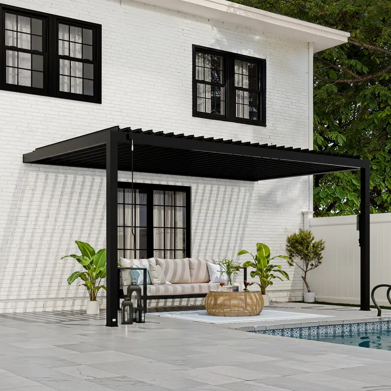 Evanston 16 ft × 10 ft Wall-Attached Louvered Pergola