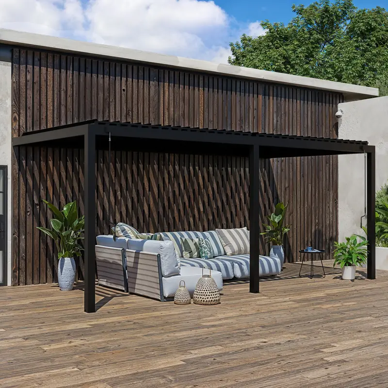 Evanston Wall-Mounted Louvered Pergola – 20 ft × 10 ft