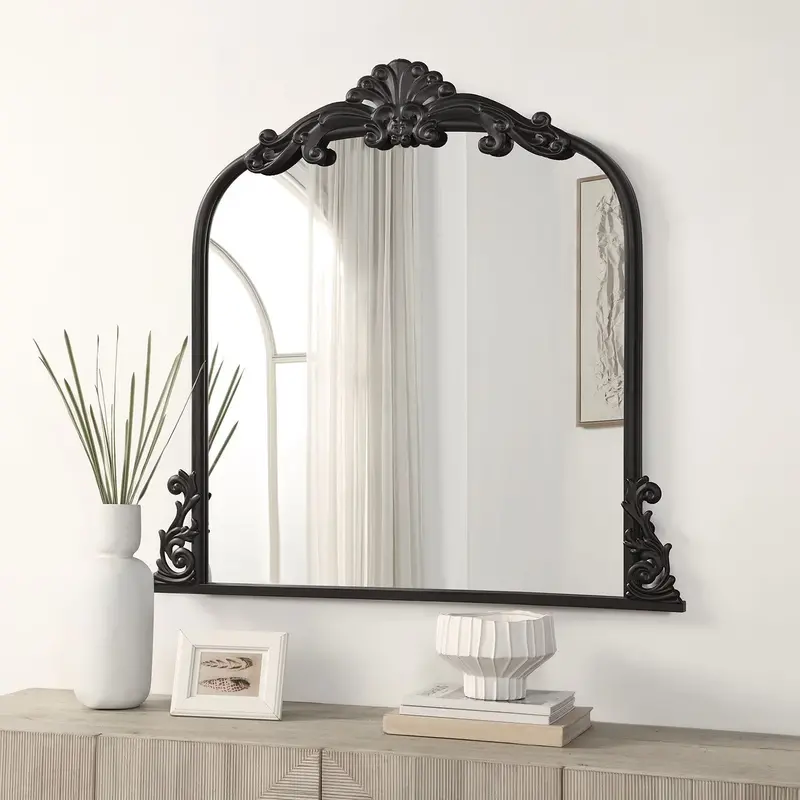 Filigree Black Framed Wall Mirror – Elegant Decorative Design