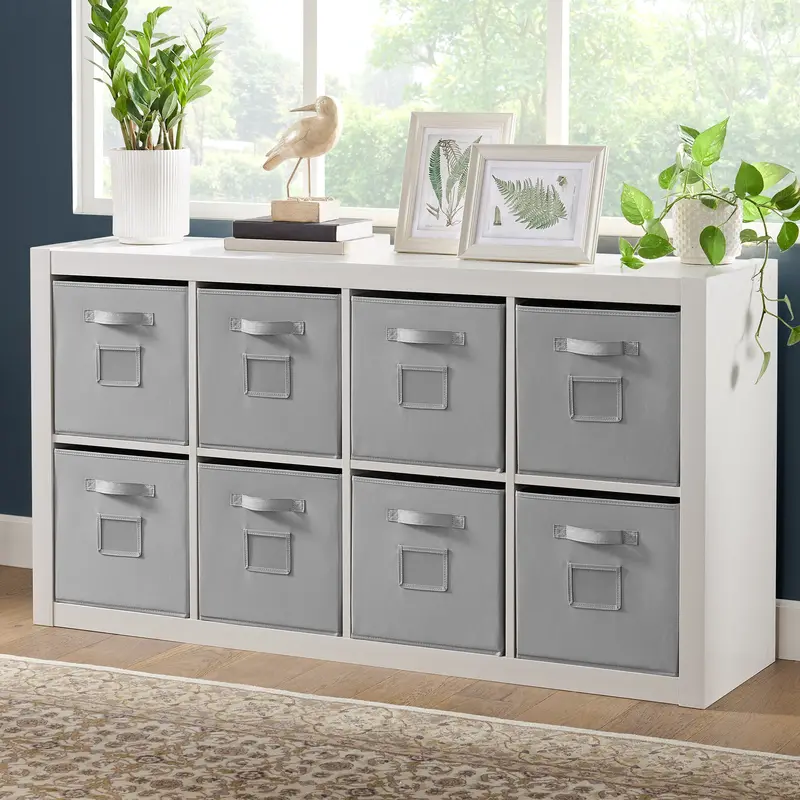Foldable Room Divider with 8 Integrated Fabric Bins