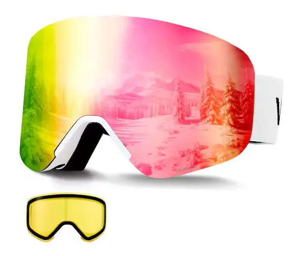 Frameless Cylindrical Ski Goggles with Pink Revo Lens Coating