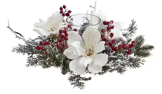 Frosted Magnolia and Berry Candelabrum Centerpiece – Artificial Table Accent