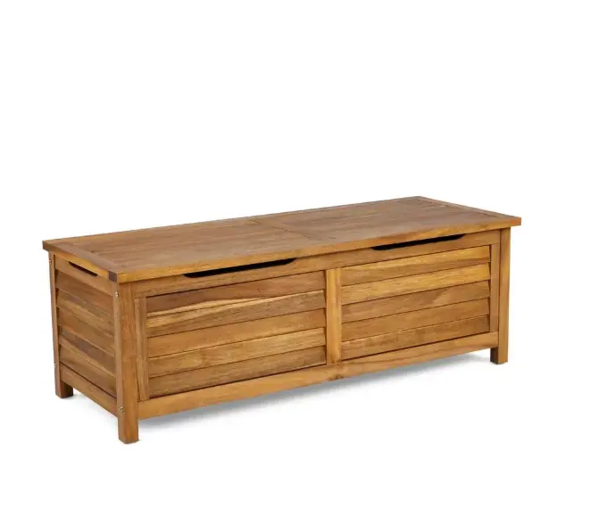 Golden Teak Brown Wooden Deck Storage Box – 65.67-Gallon Weatherproof Outdoor Chest