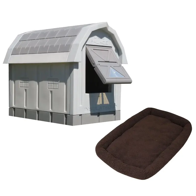 Grey Insulated Dog Palace with Integrated Cozy Bed