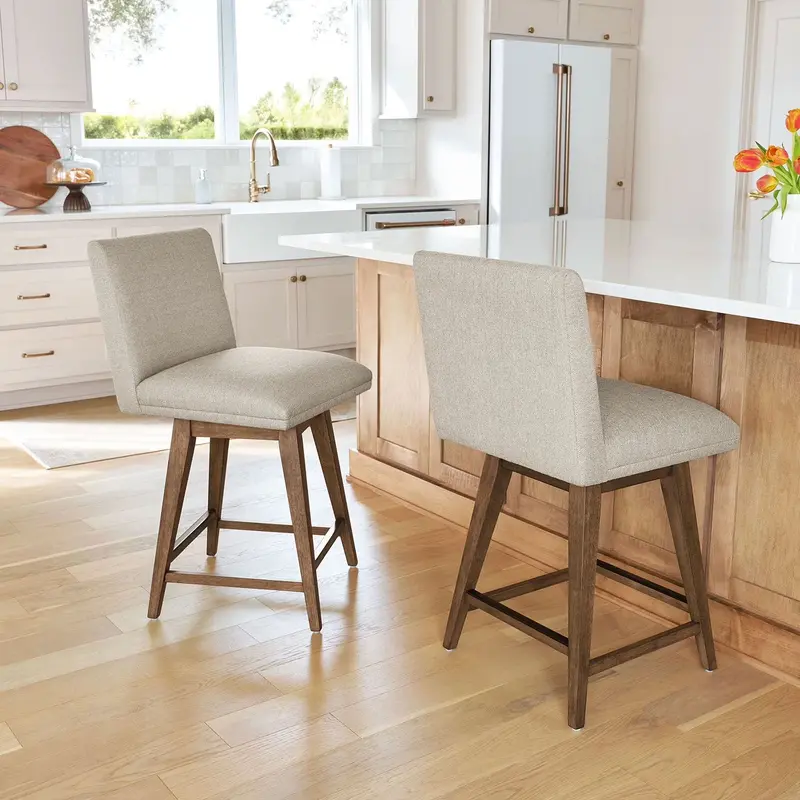 Hastings Swivel Counter Stool in Brown Fabric Upholstery