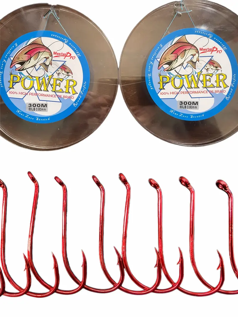 High-Visibility Fishing Kit: 2×300m 80LB Yellow PE Braid + 40×8/0 Hooks – Value Bundle at $29.90