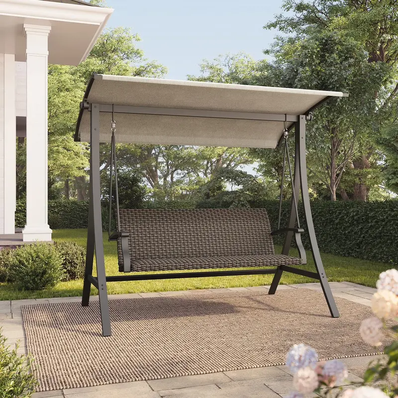 Highland All-Weather Wicker Porch Swing with Cushions