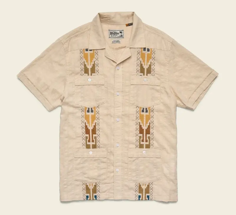 Howler Bros Temple Tracks Guayabera Shirt for Men – Oatmeal
