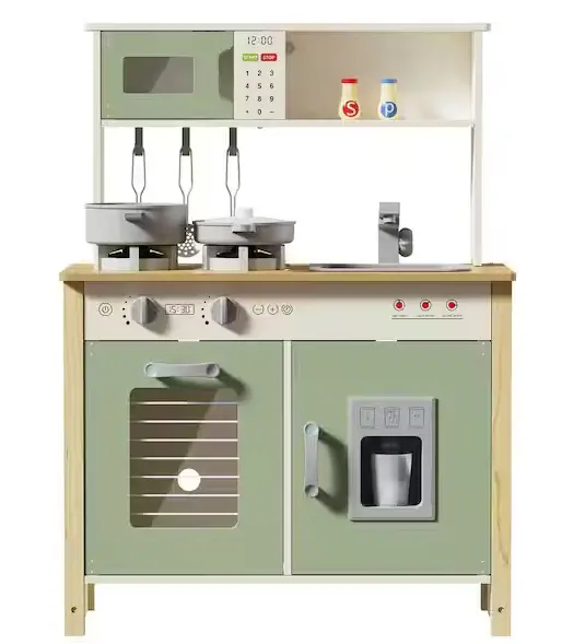 Interactive Wooden Play Kitchen Set with Light and Sound Effects