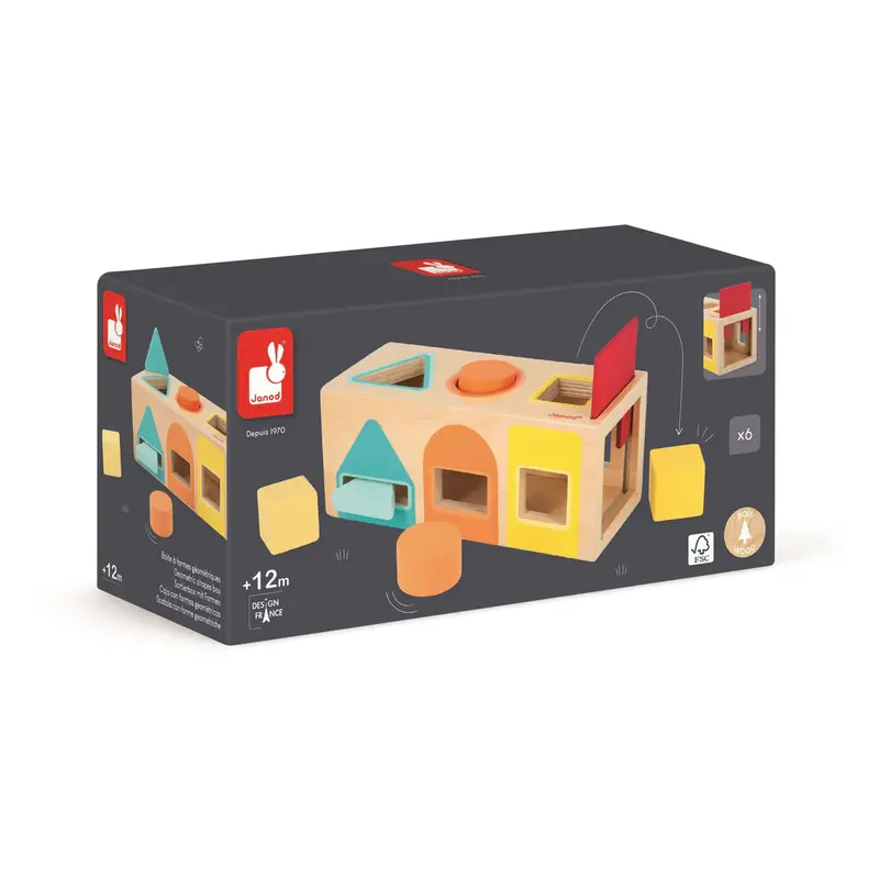 Janod Sensory Geometric Shape Sorting Box – Wooden Montessori-Inspired Toy