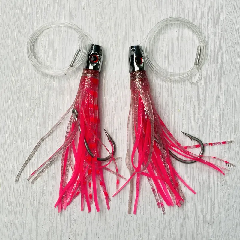 Jet Head Rigged Skirt Assembly – Pink Color, 150lb Mono Leader, 6/0 Hook
