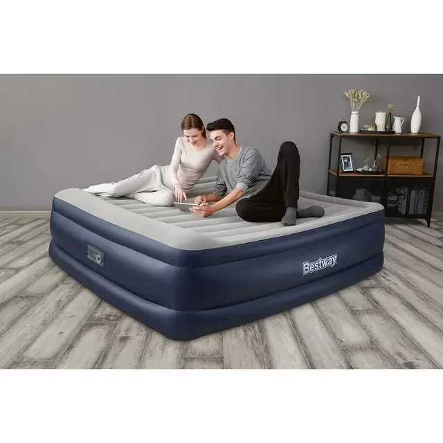 King-Size 22-Inch Air Mattress Featuring Built-in Pump and Antimicrobial Surface