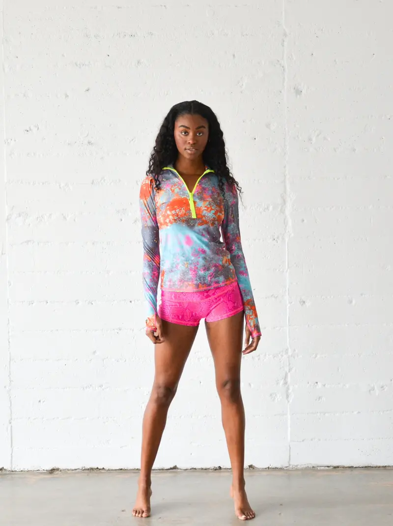 Koi Pond Print Women’s Henley Rash Guard Top