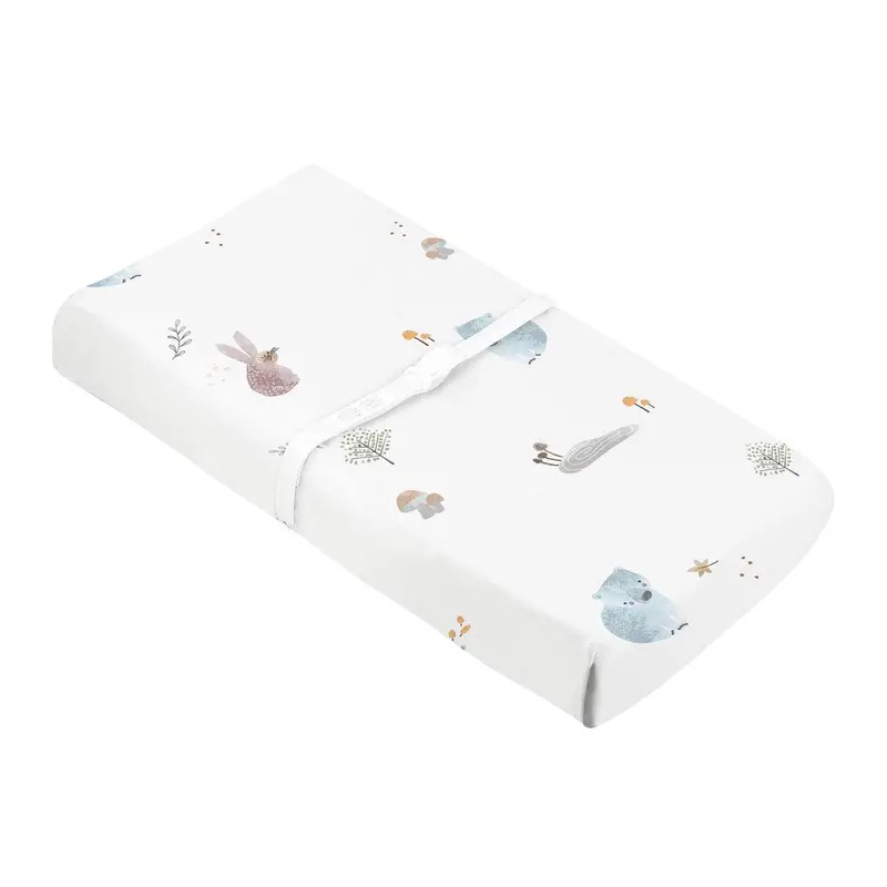 Kushies Forest-Print Cotton Percale Changing Pad Cover with Strap Slits