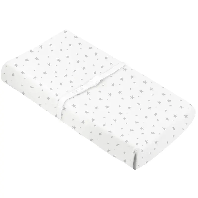 KUSHIES Organic Jersey Fitted Changing Pad Sheet – Grey Star Pattern
