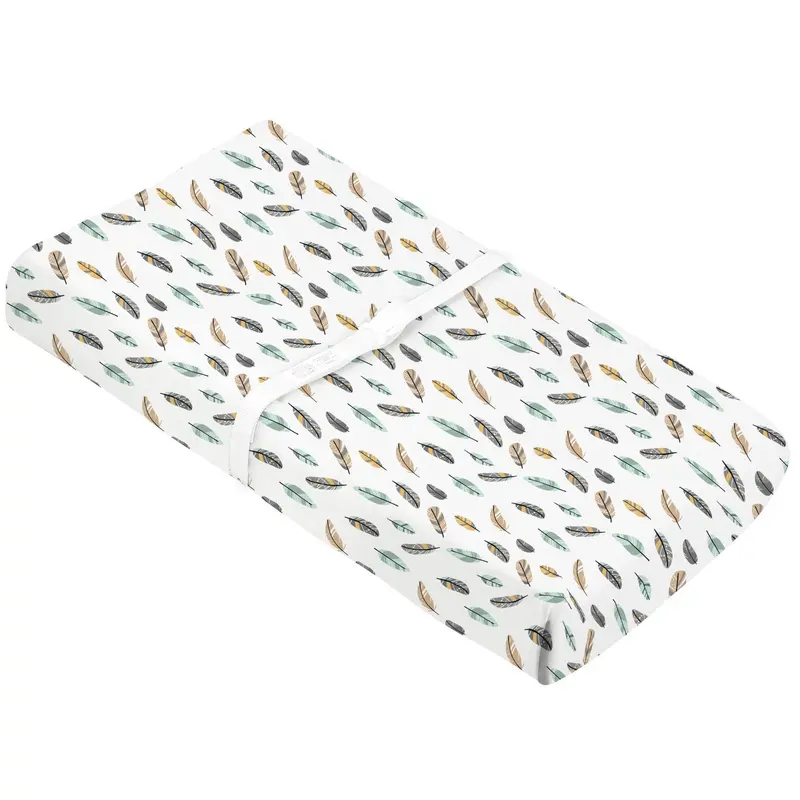 KUSHIES Organic Jersey Fitted Changing Pad Sheet – Multi-Feather Design
