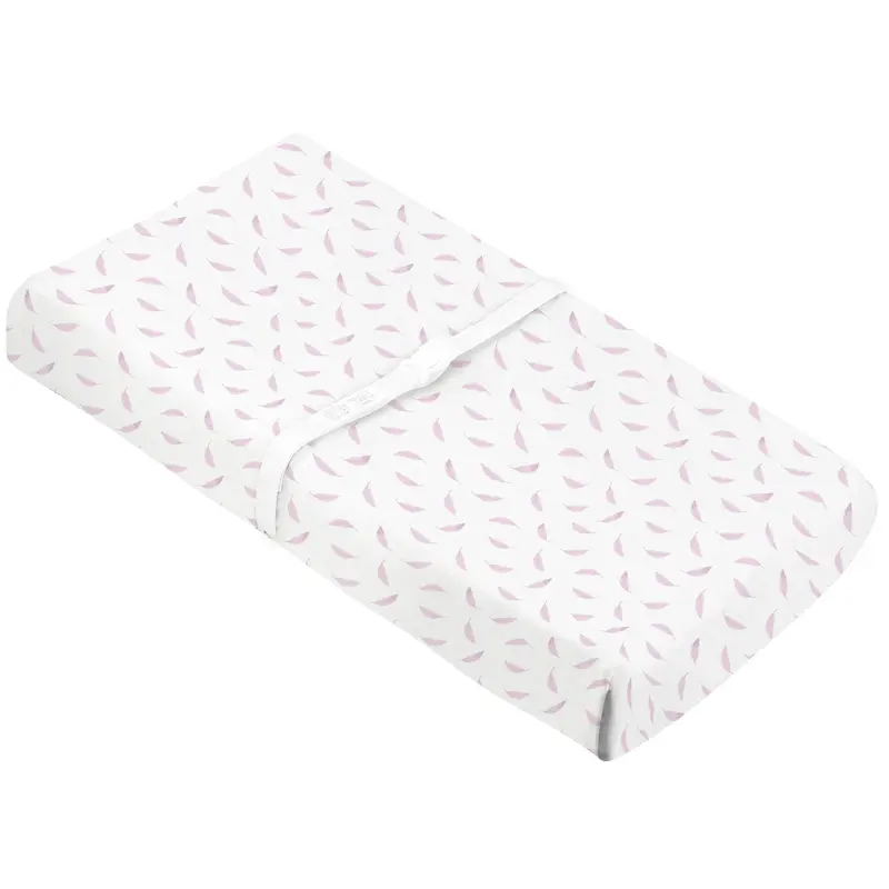 KUSHIES Organic Jersey Fitted Changing Pad Sheet – Pink Feathers Print