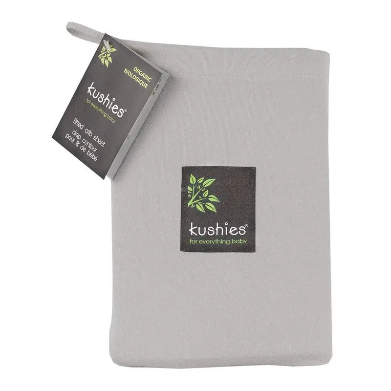 Kushies Soft Grey Organic Jersey Fitted Crib Sheet