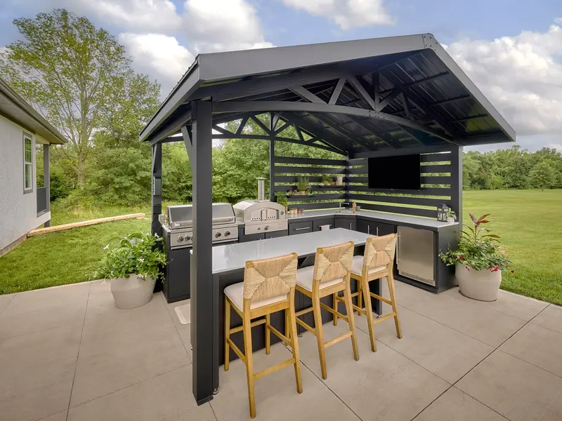 Langston Covered Outdoor Kitchen with Built-In Grill and Pizza Oven