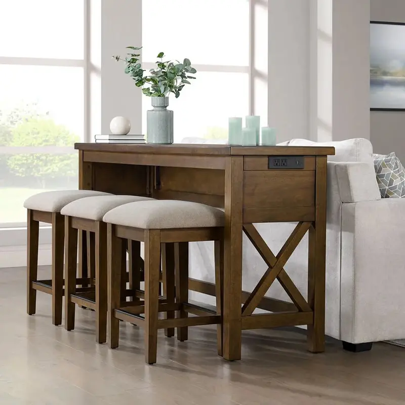 Lathan Sofa Table with Matching Stools – 3-Piece Living Room Accent Set