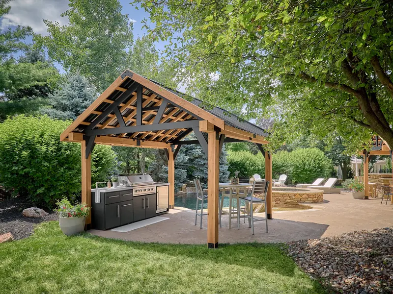 Lodge 14×12 Cedar-Frame Steel Gazebo with Durable Steel Roof