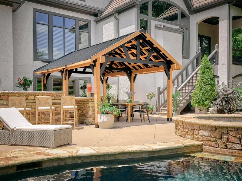 Lodge 16×14 Cedar-Steel Gazebo with Reinforced Steel Roof