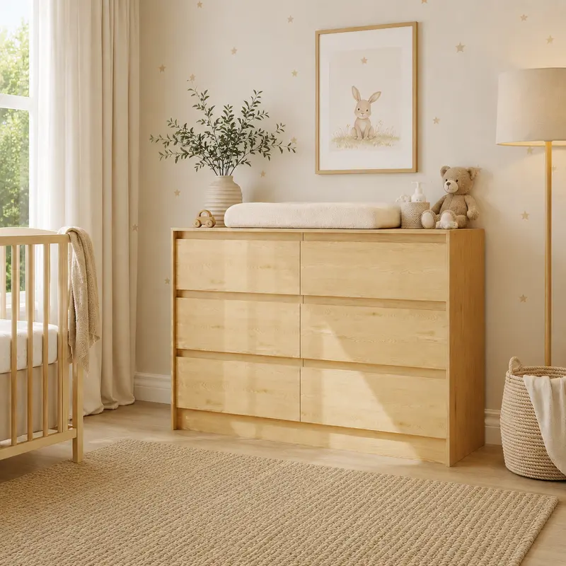 Louis 6-Drawer Natural Wood Dresser