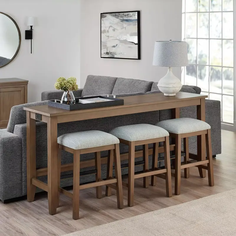 Lowell Natural-Finish Sofa Table Set – 4-Piece Living Room Ensemble