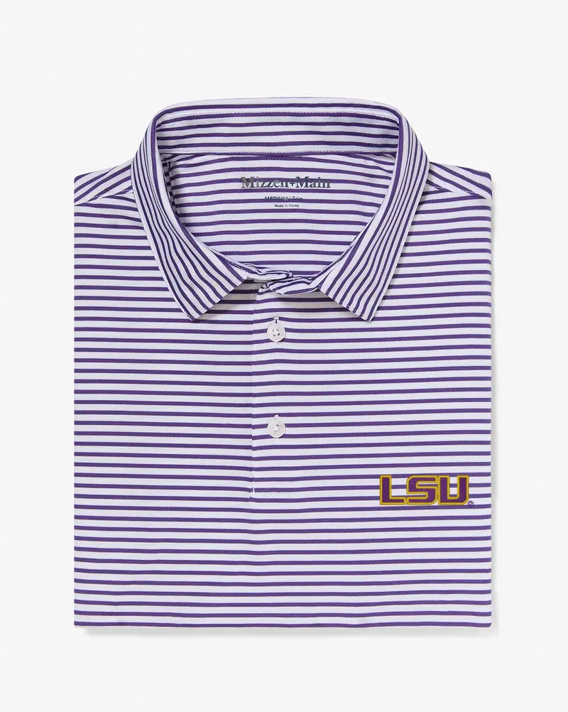 LSU Versa Short Sleeve Polo – Purple Stripe