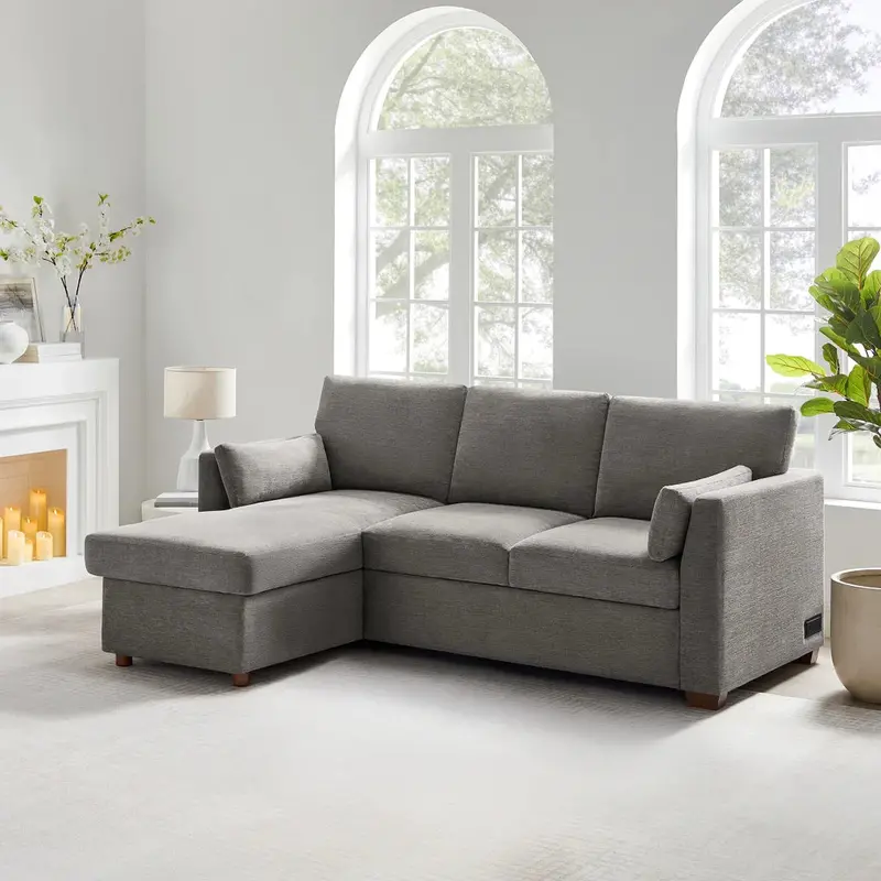 Luke Gray Fabric Sleeper Sofa with Flip-Chaise and Under-Seat Storage