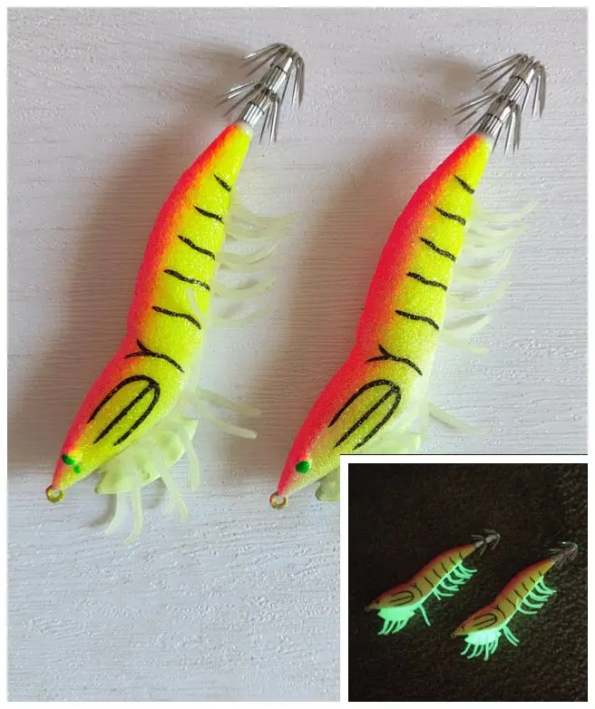 Luminous Shrimp Squid Jigs – 2-Pack, Pink, 3.5″