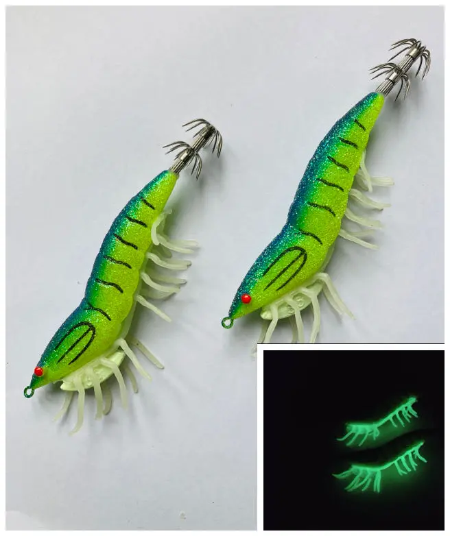 Luminous Shrimp-Style Squid Jigs – 2-Pack, Blue, 3.5″