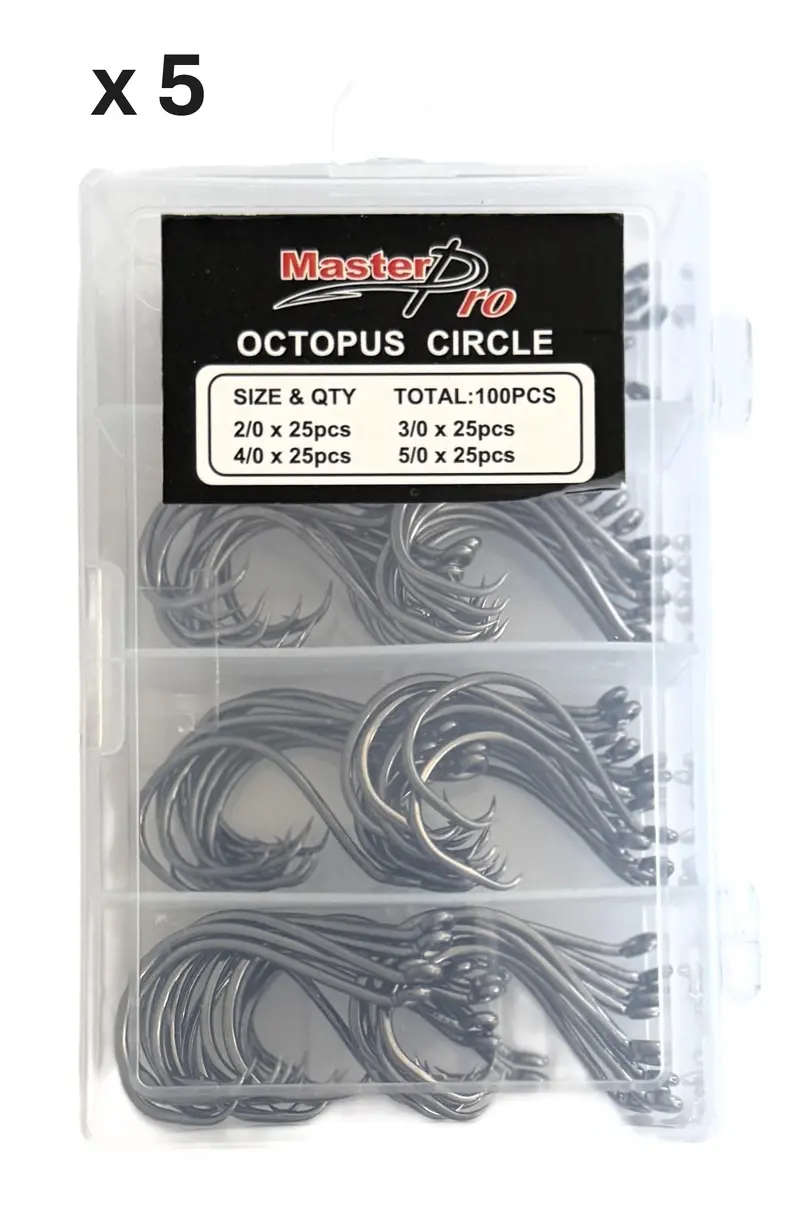 MASTERPRO 100-Pack Octopus & Circle Hooks – Four Sizes (2/0 to 5/0)