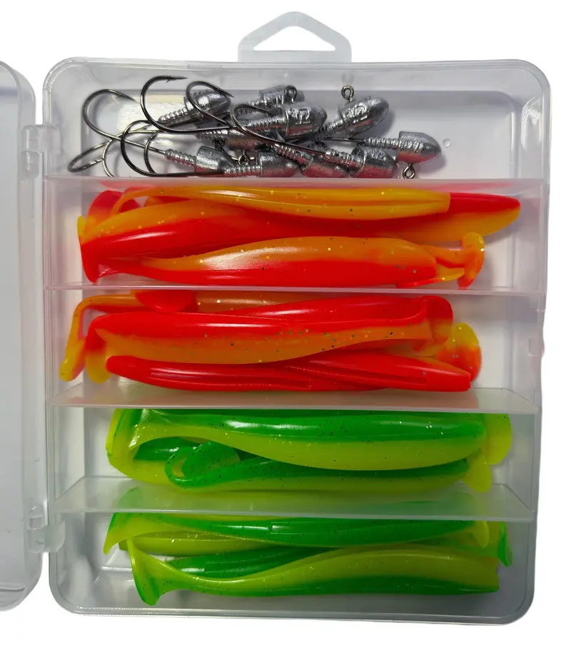 MasterPro 12cm Paddle Tail Lure & Jighead Combo – 30-Piece Saltwater Set for Snapper, Flathead & Salmon