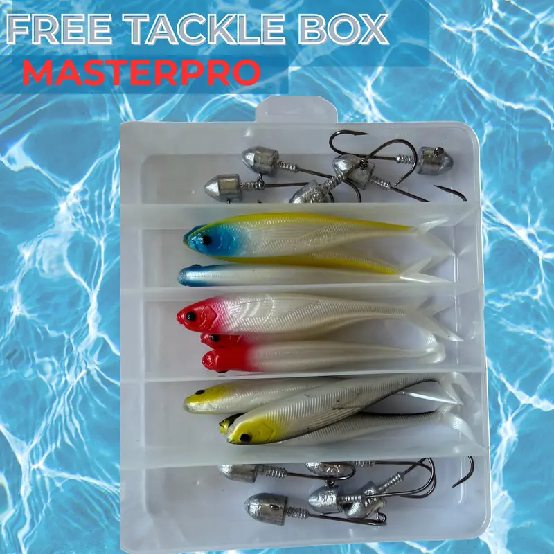 MasterPro 12cm Soft Plastic Lure Kit – 9-Piece + 10 Jig Heads + Free Tackle Box