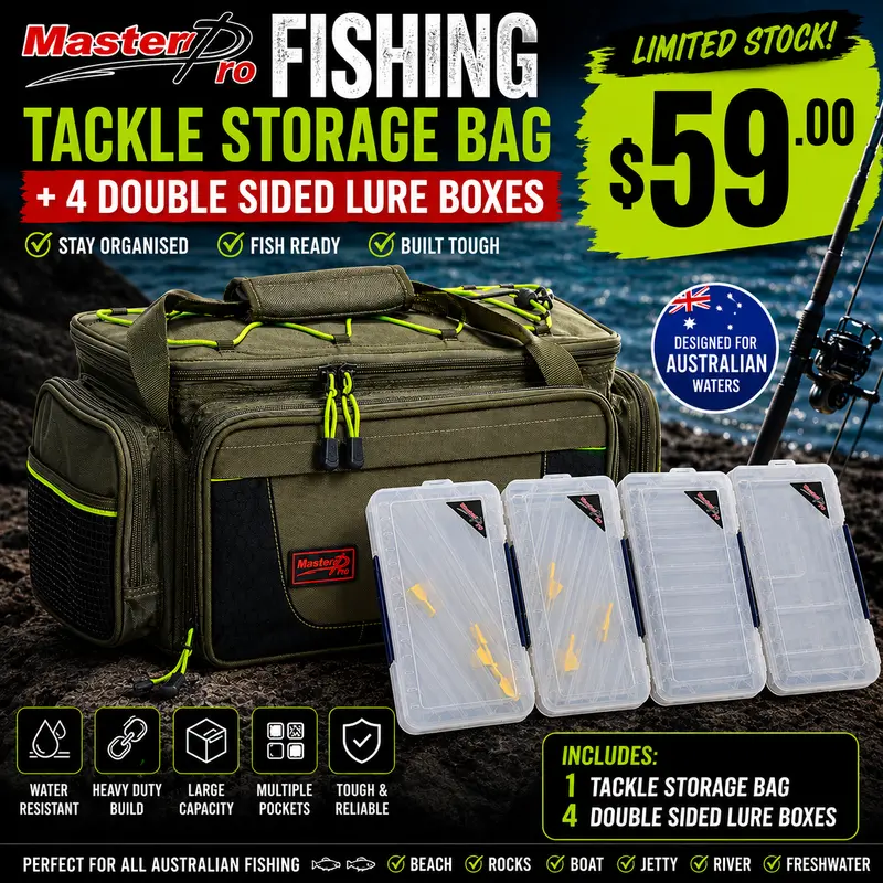 MASTERPRO 43cm Heavy-Duty Tackle Bag System with 4 Double-Sided Lure Boxes – Free Shipping