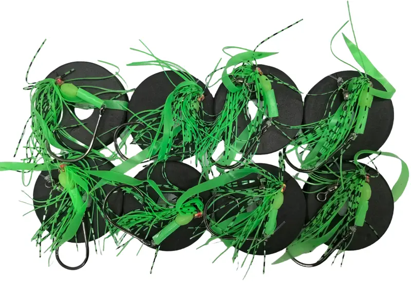 MasterPro 8-Pack Green Sliding Skirt Rigs – 4/0 Inline Circle Hook & 40lb Leader