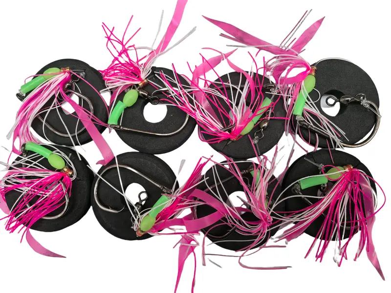 MasterPro 8-Pack Pink Sliding Skirt Rigs – 4/0 Inline Circle Hook & 40lb Leader