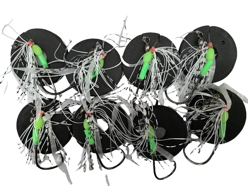 MasterPro 8-Pack White Sliding Skirt Rigs – 4/0 Inline Circle Hook & 40lb Leader