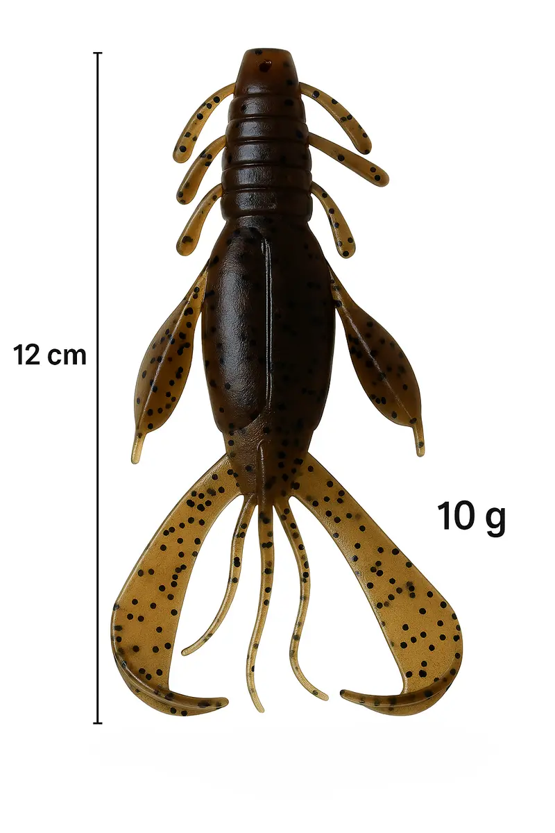 MasterPro Craw Blaster Soft Plastic Lure – 12cm Brown Craw Black Flake (8 Lures + 5 Jig Heads)