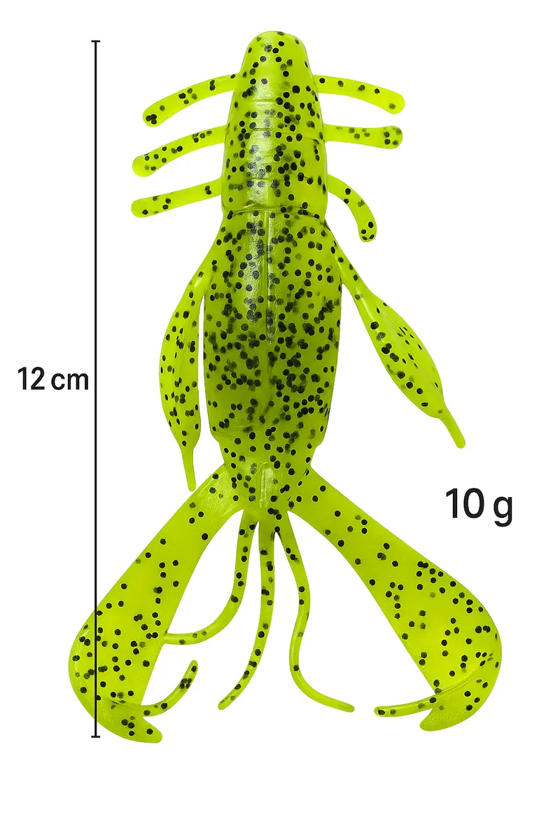 MasterPro Craw Blaster Soft Plastic Lure – 12cm Chartreuse Black Flake (8 Lures + 5 Jig Heads)