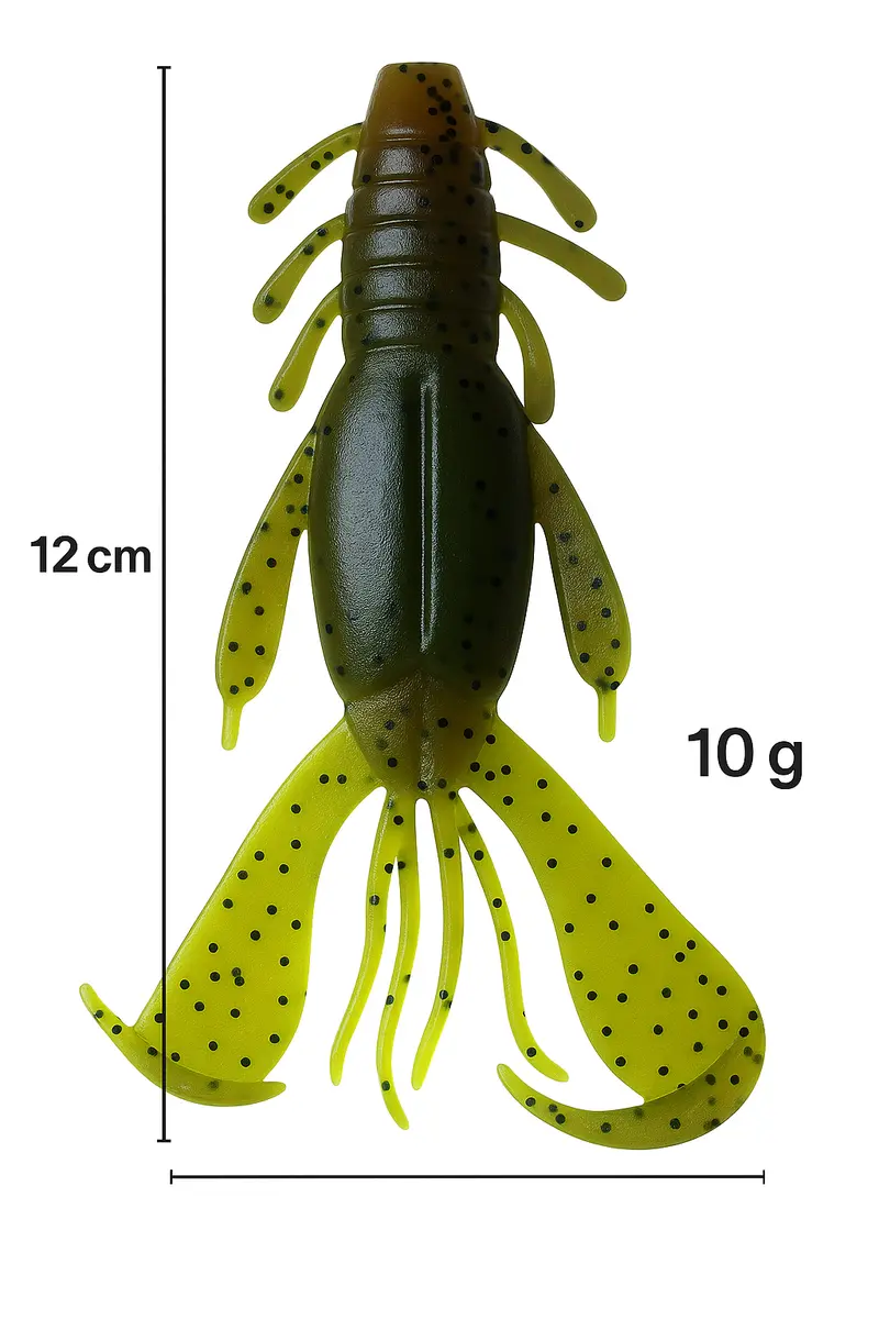 MasterPro Craw Blaster Soft Plastic Lure – 12cm Green Pumpkin Black Flake (8 Lures + 5 Jig Heads)