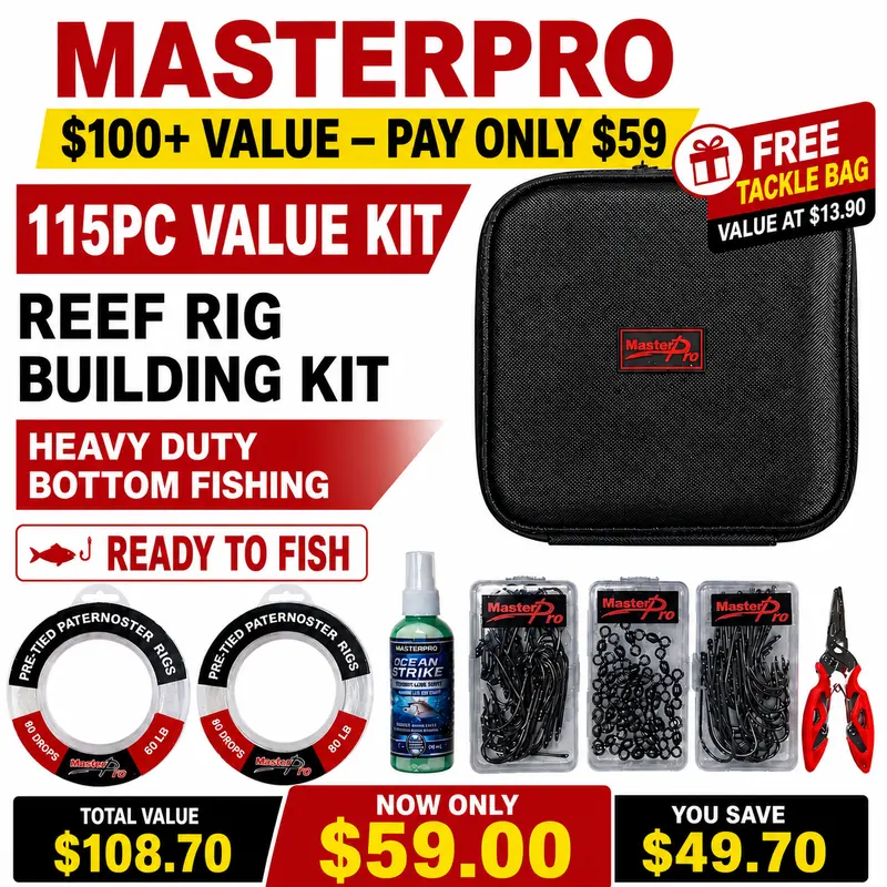 MASTERPRO Reef Rig Building Kit – 115-Piece Ready-to-Use Assembly + Free Tackle Bag