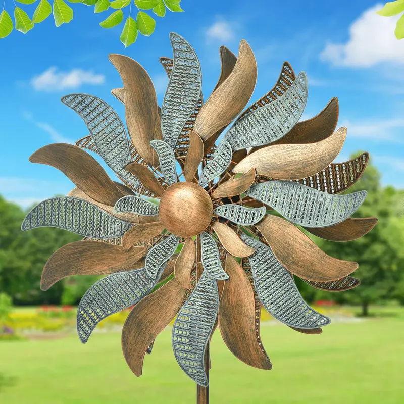 Metal Garden Wind Spinner with Floral Design