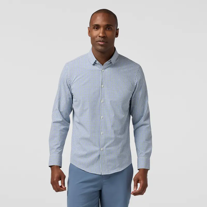 Mizzen + Main Leeward Long Sleeve Dress Shirt – Olive Plaid, No-Tuck Silhouette